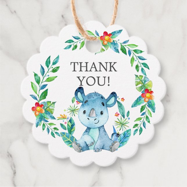 Jungle Rhino Baby Shower Favor Gift Tag (Front)