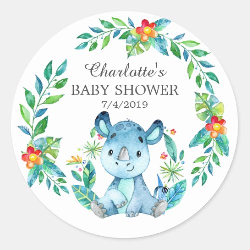 Jungle Rhino Baby Shower Thank You Favor Sticker