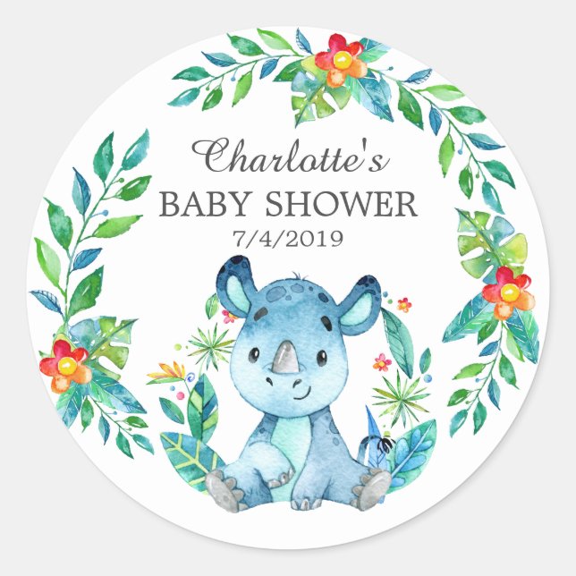 Jungle Rhino Baby Shower Thank You Favor Sticker (Front)