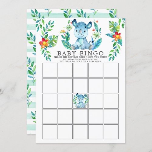 Jungle Rhino BINGO Baby Shower Game Invitation