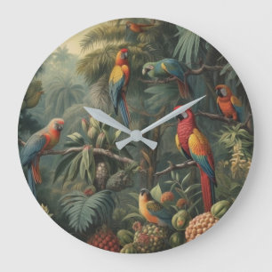 Jungle Rhythm Scarlet Macaw and Pineapple Large Clock