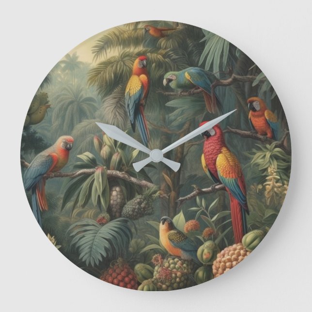 Jungle Rhythm Scarlet Macaw and Pineapple Large Clock (Front)