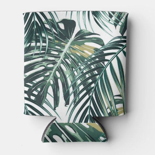 Jungle Rhythm Tropical Leaves Floral Can Cooler