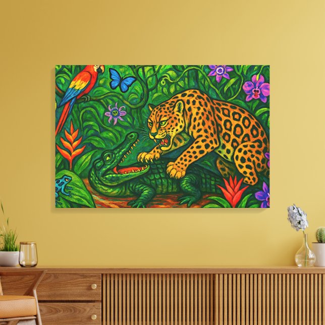 “Jungle Rivals” -  Colourful Wildlife Portrait Canvas Print (Insitu(LivingRoom))