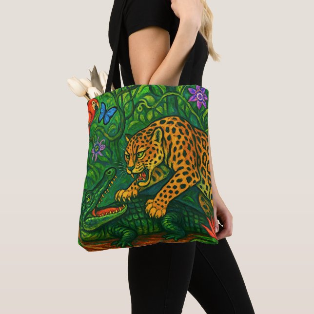 “Jungle Rivals” -  Colourful Wildlife Portrait Tote Bag (Close Up)