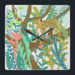 Jungle Roar - Cheetah Square Wall Clock<br><div class="desc">Jungle Roar I by Chariklia Zarris. Features a relaxed cheetah amongst jungle greenery.| 140723GG</div>