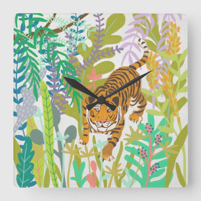 Jungle Roar - Tiger Square Wall Clock (Front)