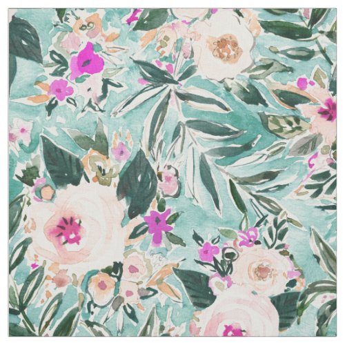 JUNGLE ROMANCE Mint Blush Tropical Floral Fabric