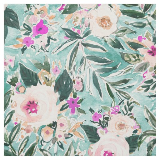 JUNGLE ROMANCE Mint Blush Tropical Floral Fabric