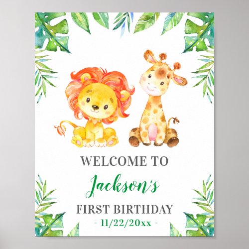 Jungle Safari 1st 2nd 3rd Birthday Party Welcome Poster