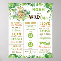 Jungle Safari 1st Birthday Milestone Birth Stats  Poster