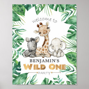 Jungle Safari 1st Birthday Party Welcome Poster