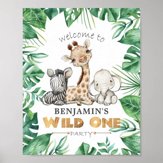 Jungle Safari 1st Birthday Party Welcome Poster (Front)