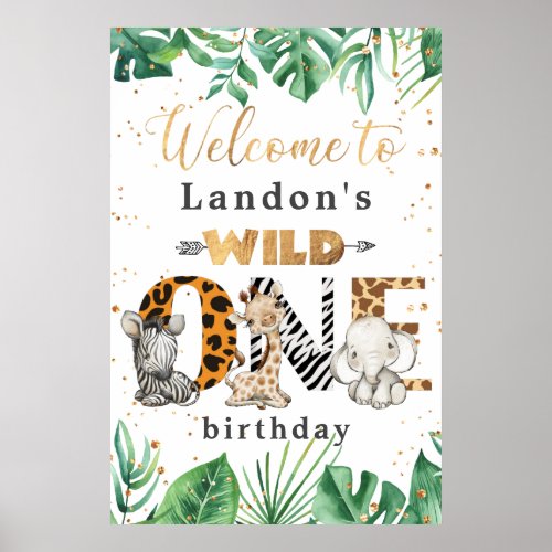 Jungle Safari 1st Birthday Party Welcome Poster