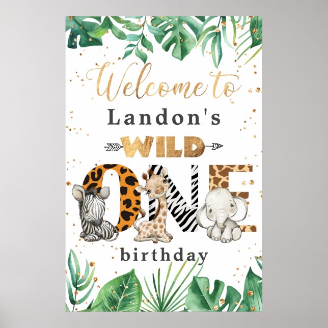 Jungle Safari 1st Birthday Party Welcome Poster (Front)