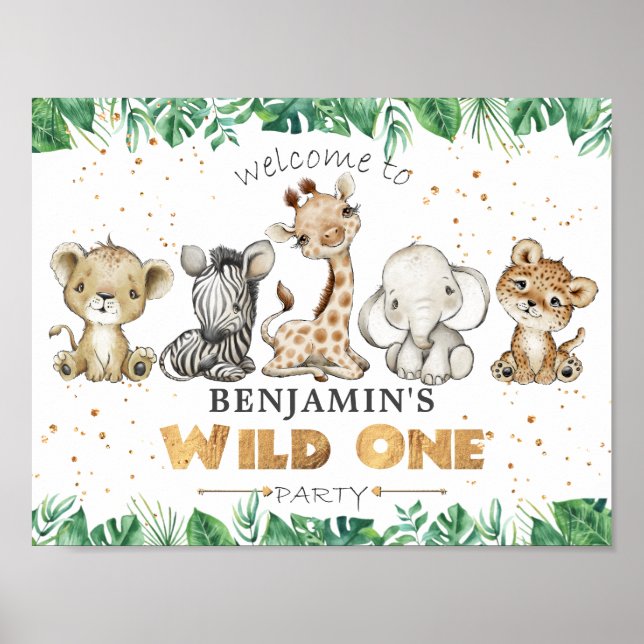 Jungle Safari 1st Birthday Party Welcome Poster (Front)
