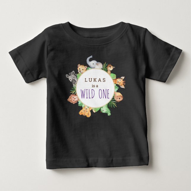 Jungle Safari 1st Birthday Party Wild One Baby T-Shirt (Front)