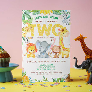 Jungle Safari 2nd Birthday Boy Party Zoo Invitation