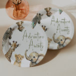 Jungle Safari Adventure Awaits Baby Shower Paper Plates<br><div class="desc">Introducing our jungle safari adventure awaits baby shower paper plates, perfect for a cute and whimsical celebration! It features a modern safari animal theme with adorable jungle creatures like a monkey, giraffe, lion, and zebra. With its simple natural boho-inspired watercolor landscape, this sweet scene is ideal for welcoming a little...</div>