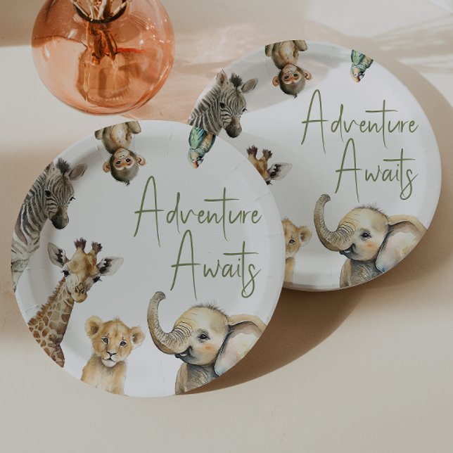 Jungle Safari Adventure Awaits Baby Shower Paper Plates (Creator Uploaded)