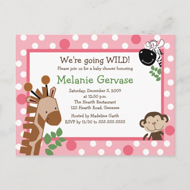 JUNGLE SAFARI ADVENTURE PINK Baby Shower Invite (Front)
