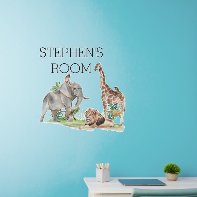 Jungle Safari African Animals Personalized  Wall Decal (Home Office)