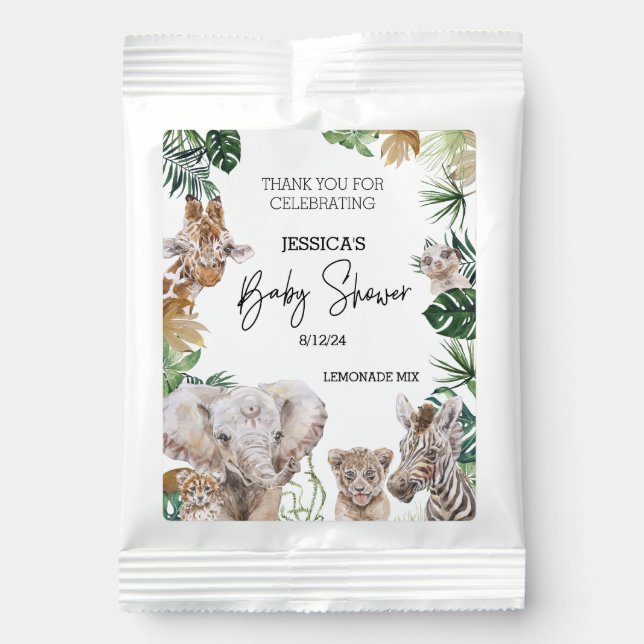 Jungle Safari African baby Animals Tropical Leaves Lemonade Drink Mix (Front)
