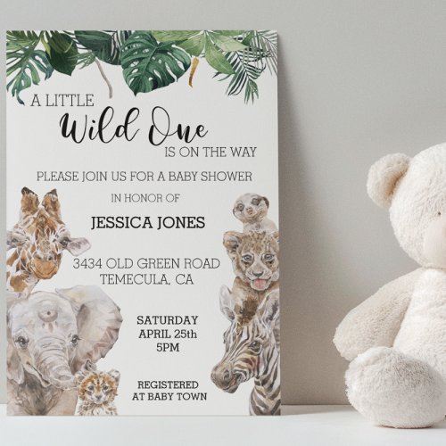 Jungle Safari African baby Animals Wild One  Invitation