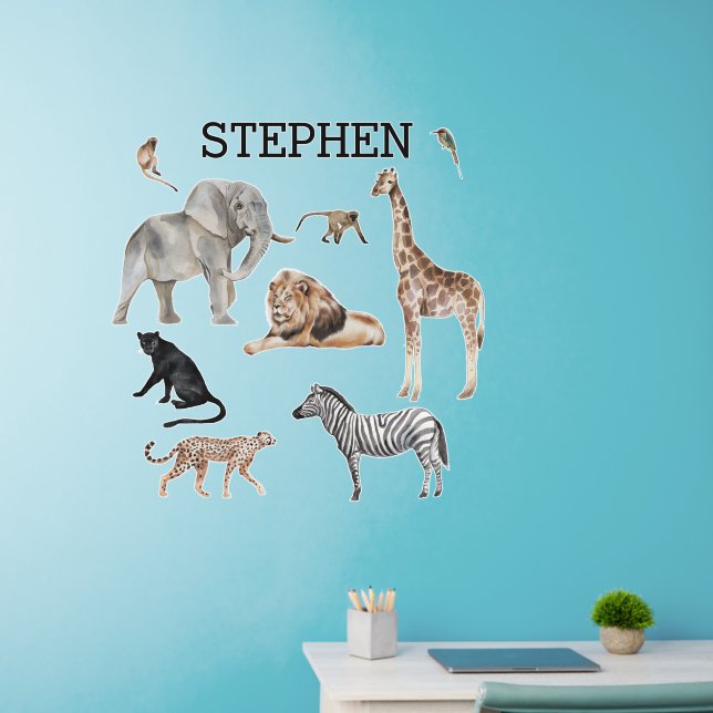 Jungle Safari African Wildlife Animals Scene Wall Decal (Home Office)