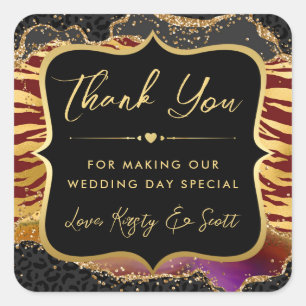 Jungle Safari Agate Animal Prints Wedding Square Sticker
