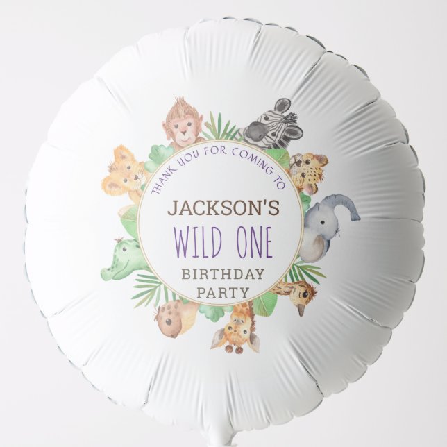 Jungle Safari Animal 1st Birthday Party Thank You Balloon (Front)