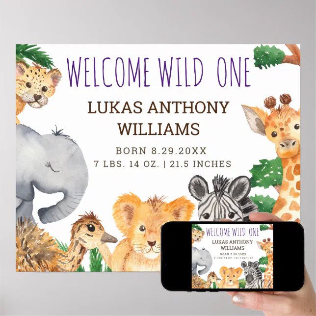 Jungle Safari Animal Baby Birth Announcement Poster | Zazzle