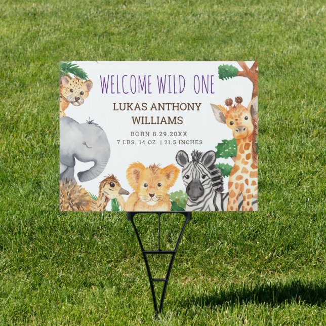 Jungle Safari Animal Baby Birth Announcement Sign (Insitu)