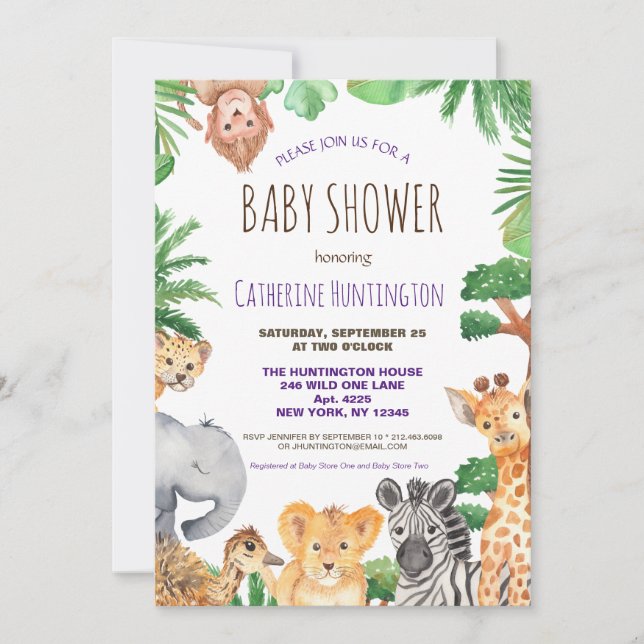 Jungle Safari Animal Baby Shower Books for Baby Invitation (Front)