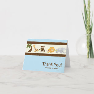 Jungle Safari Animal Blue Boy Baby Shower Letterpress Thank You Card