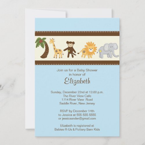 Jungle Safari Animal Boy Baby Shower Invitation