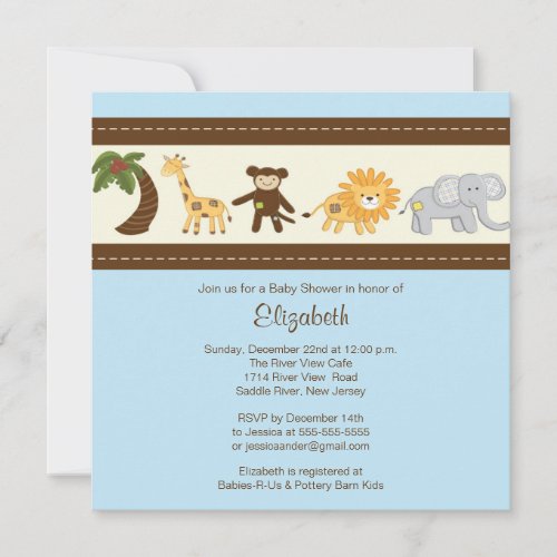 Jungle Safari Animal Boy Baby Shower Invitation