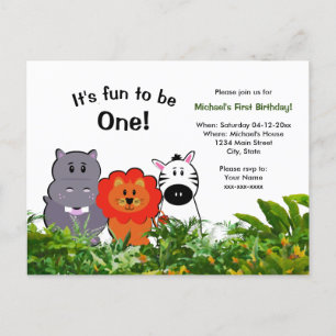 Jungle safari animal first birthday Fun to be One Postcard
