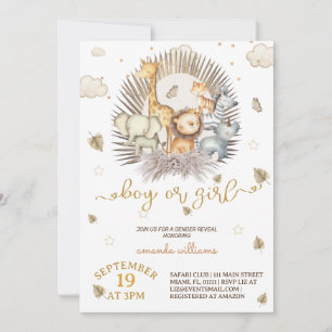 Jungle Safari Animal Gender Reveal Invitation