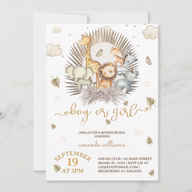 Jungle Safari Animal Gender Reveal  Invitation (Front)