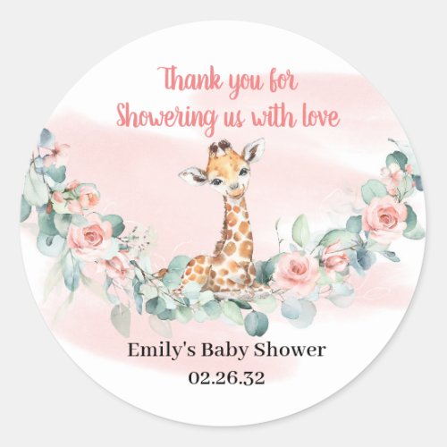 Jungle Safari Animal giraffe Girl Baby Shower Classic Round Sticker