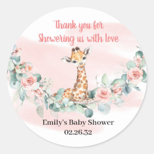 Jungle Safari Animal giraffe Girl Baby Shower Classic Round Sticker