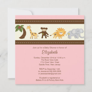 Jungle Safari Animal Girl Baby Shower Invitation
