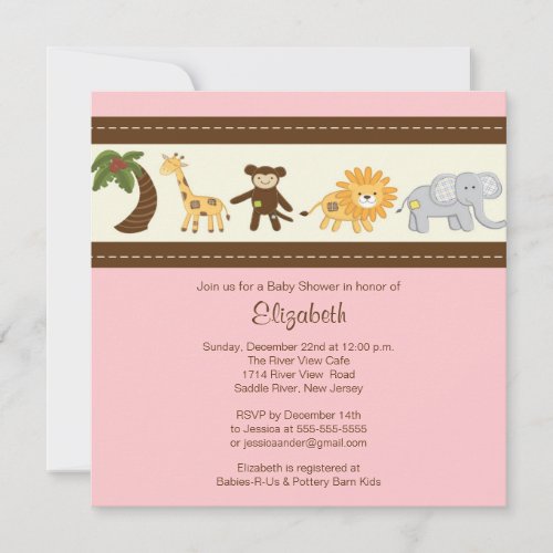 Jungle Safari Animal Girl Baby Shower Custom Announcement