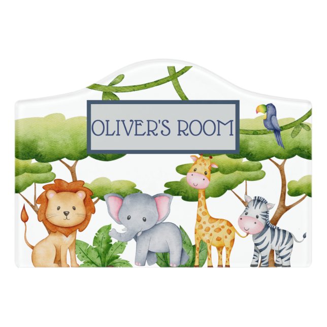 Jungle Safari Animal Kids Room Door Sign (Small Crest Front)