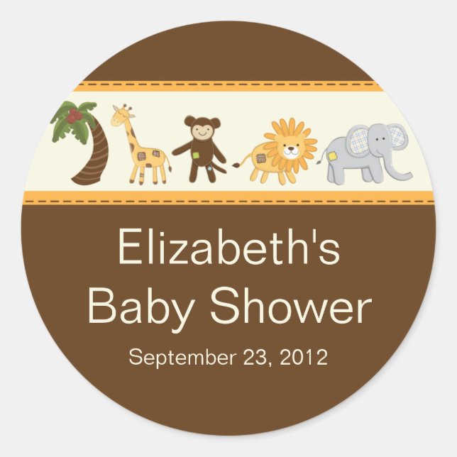 Jungle Safari Animal Neutral Baby Shower Classic Round Sticker (Front)