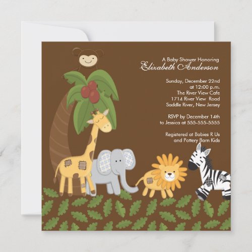 Jungle Safari Animal Neutral Baby Shower Custom Announcement