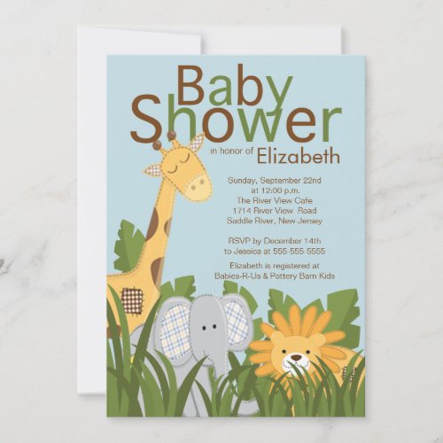 Jungle Safari Animal Neutral Baby Shower Invite