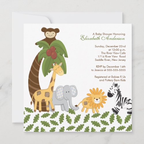 Jungle Safari Animal Neutral Baby Shower Invite