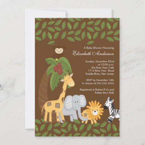 Jungle Safari Animal Neutral Baby Shower Custom Invitations